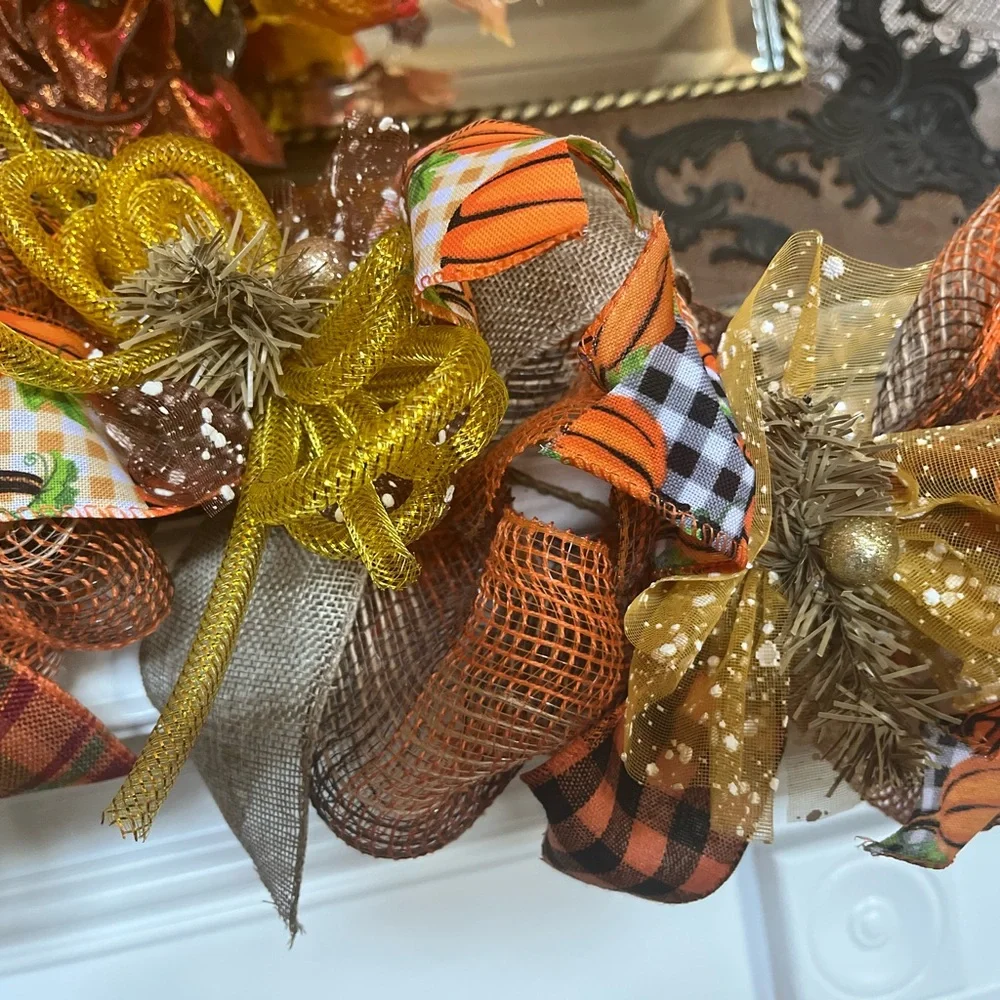 Fall Thanksgiving Autumn 9’ Fireplace Door GARLAND Pumpkin MATCH WREATH AVAIL